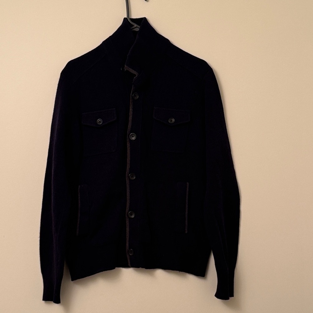 Banana Republic Italian Merino Blend Men's Navy Cardigan Sweater, Size Medium